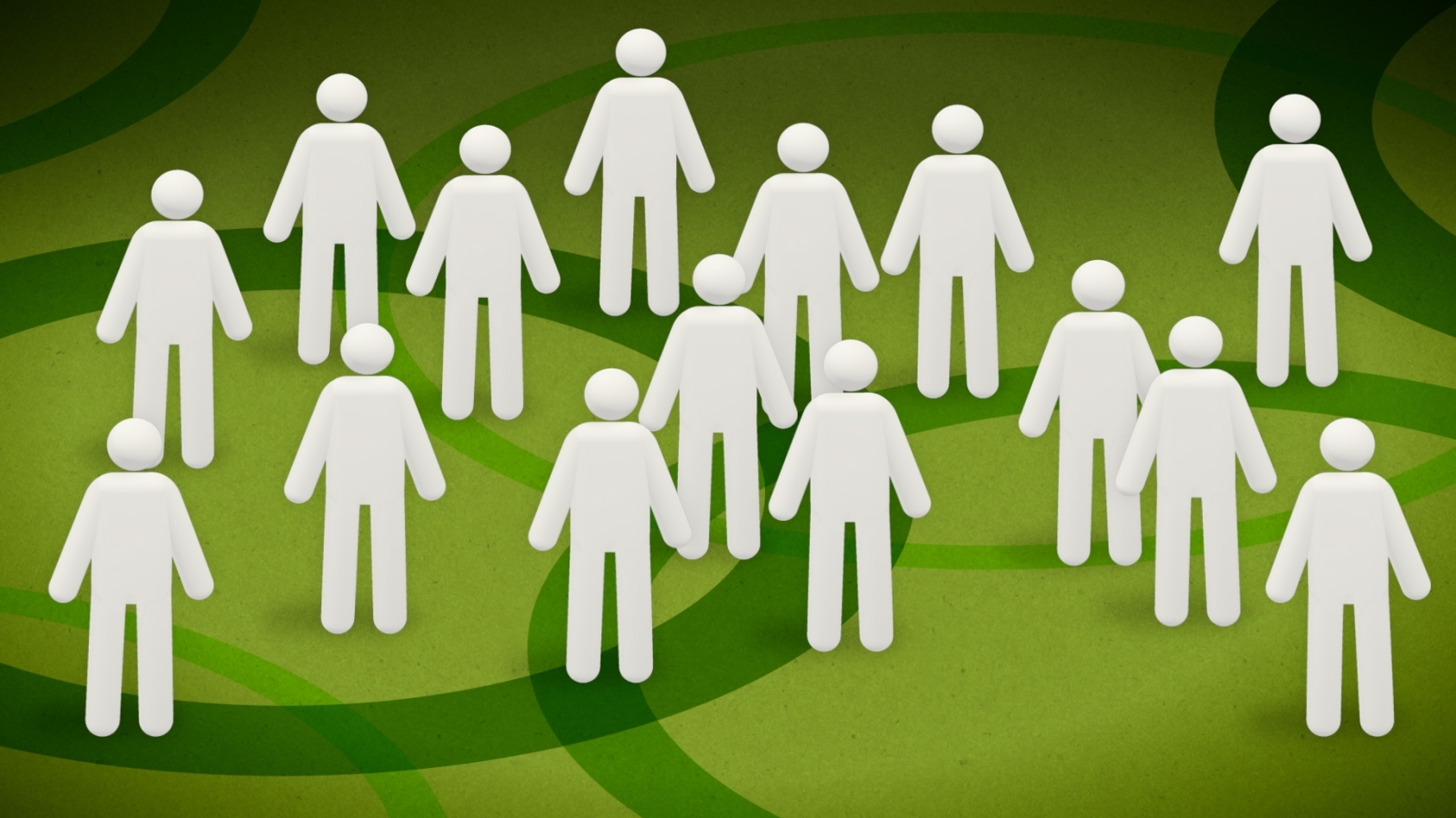 Illustratie van personen tegen een groene achtergrond met groene cirkels