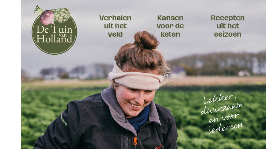 Voorkant magazine van De Tuin van Holland met de afbeelding van een vrouw met boerenkool